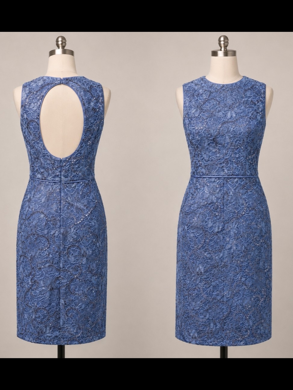Vince Camuto Periwinkle Blue Lace Sheath Dress with Open Back